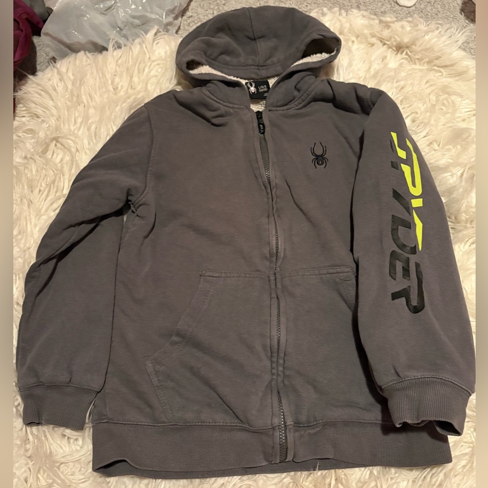 Spyder Sherpa Lined Gray Zip Hoodie Youth Large